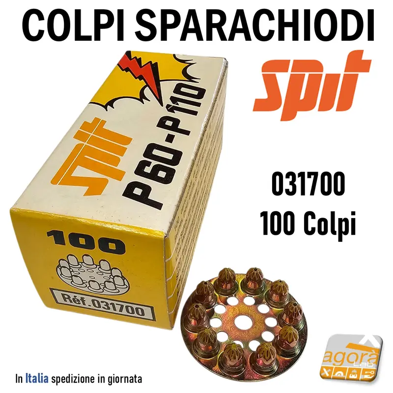 031700 CARTUCCIA SPIT GIALLA 6,30/10 PZ 100 X CHIODATRICE SPIT P60 P110 CARTONGESSO