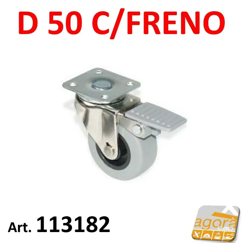 1-20pz RUOTE RUOTA GIREVOLE CON PIASTRA DIAMETRO 50mm - 5cm CON FRENO CROMATA GRIGIO