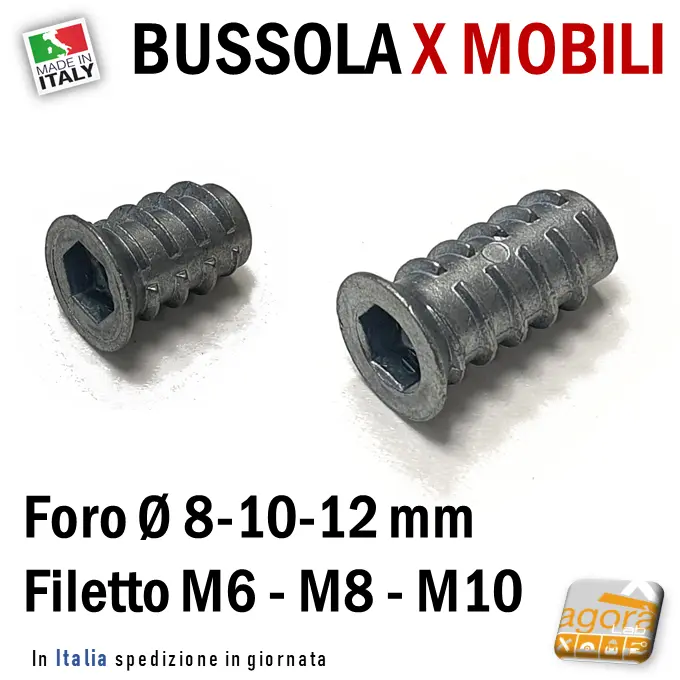 10-100pz BUSSOLE IN ZAMA CON ESAGONO INCASSATO PER MOBILI PANNELLI M6-M8 L13-15-20-25MM