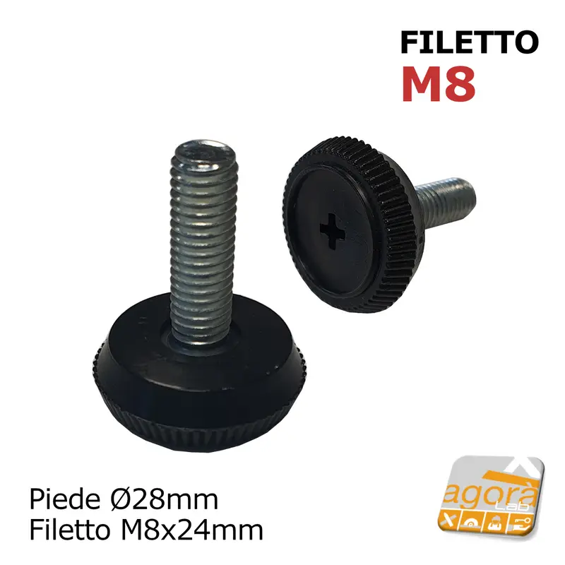 10-50pz PIEDINO FILETTATO M8x24MM PLASTICA NERA D28x10 X MOBILI TELAI PIEDI PIEDE FILETTO METRICO