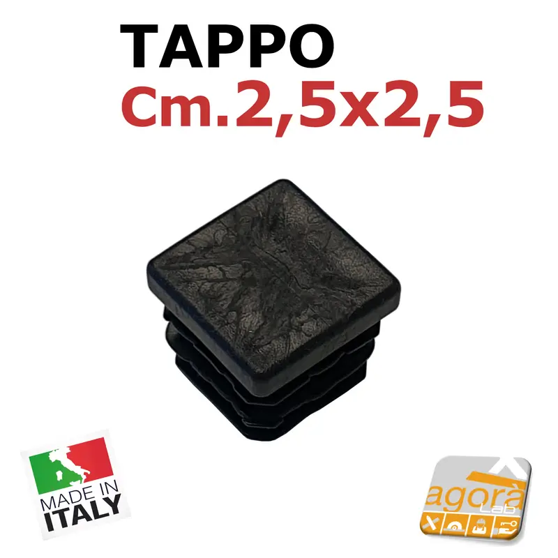 100pz TAPPI QUADRATI 25x25 COPRITESTA NERO PUNTALE PLASTICA cm 2,5x2,5 ALETTATO