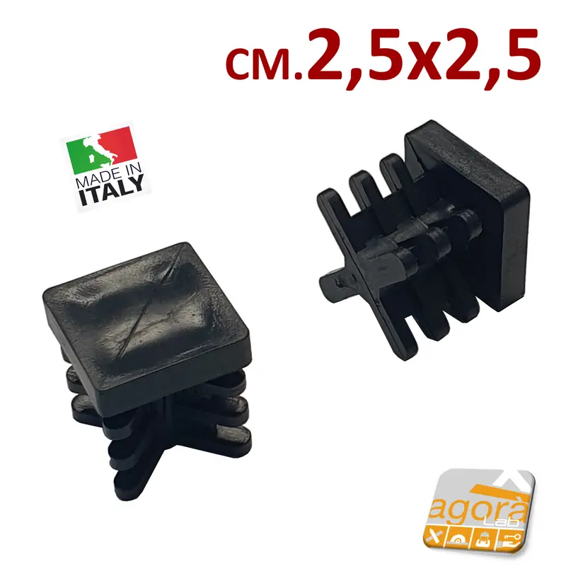 100pz TAPPI TAPPO QUADRATO 25x25 NERO PUNTALE IN PLASTICA cm 2,5x2,5 ALETTATO