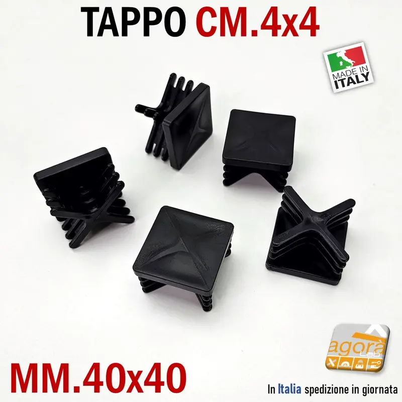 100pz TAPPI TAPPO QUADRATO 40x40mm NERO PLASTICA NUOVO cm 4x4 piatto copritesta