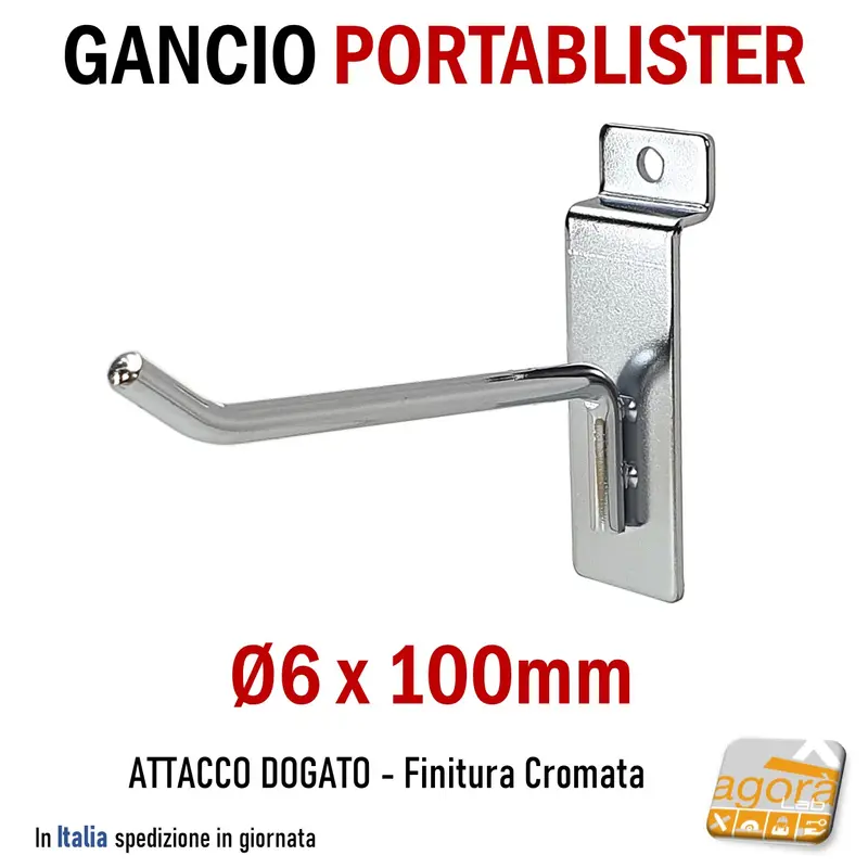 10pz GANCI GANCIO PORTABLISTER 10 CM CROMATI PER PANNELLO DOGATO ARREDAMENTO NEGOZI.