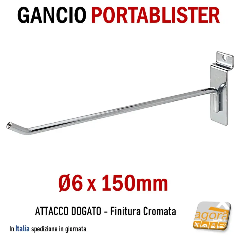 10pz GANCIO PORTABLISTER 15 CM CROMATO PER PANNELLO DOGATO GANCI ARREDAMENTO NEGOZI