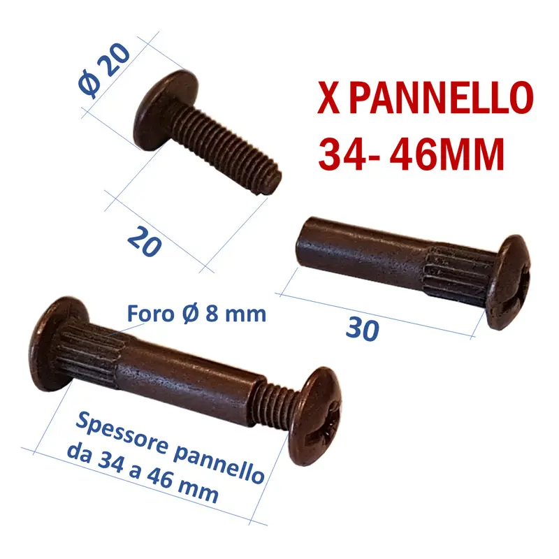10pz GIUNZIONE X MOBILI IN METALLO BRONZATO FORO 8 M6 x 20 X PANNELLO 34-46 MM