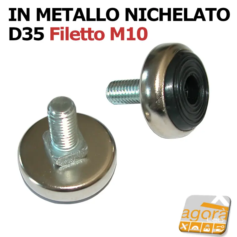10pz PIEDI PIEDE PIEDINO FILETTATO M10X20MM NICHELATO IN GOMMA D35 PER MOBILI E TELAI.