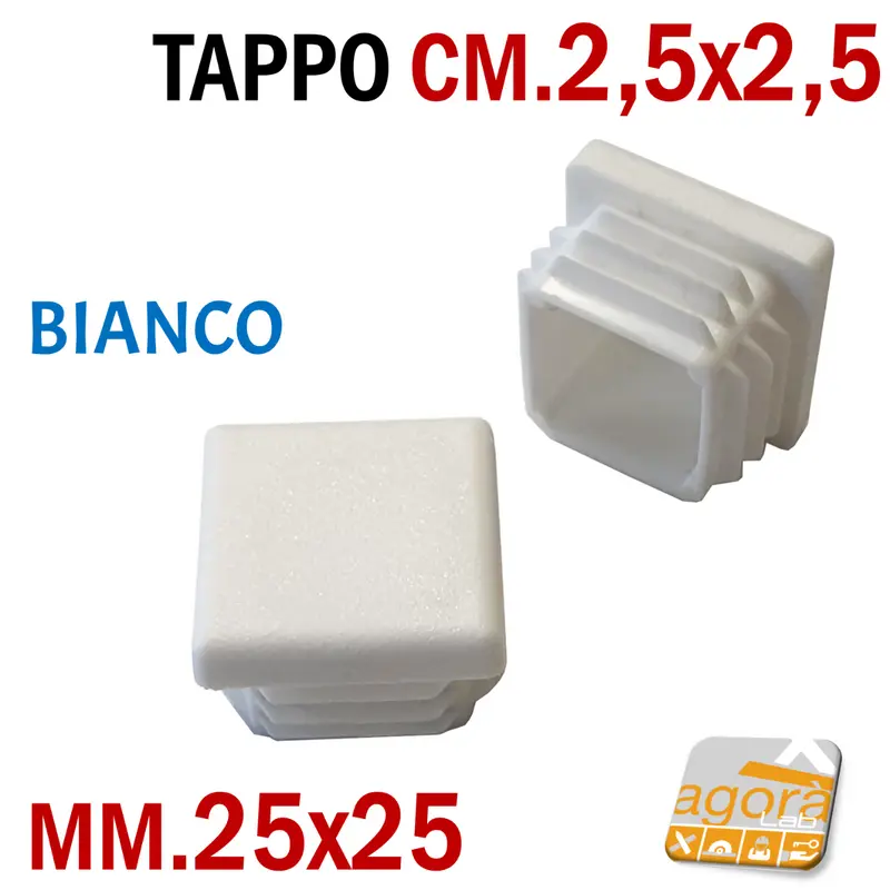 10pz TAPPI TAPPO BIANCO QUADRATO 25x25 SOTTOPIEDE ALETTATO cm2,5x2,5 COPRITESTA