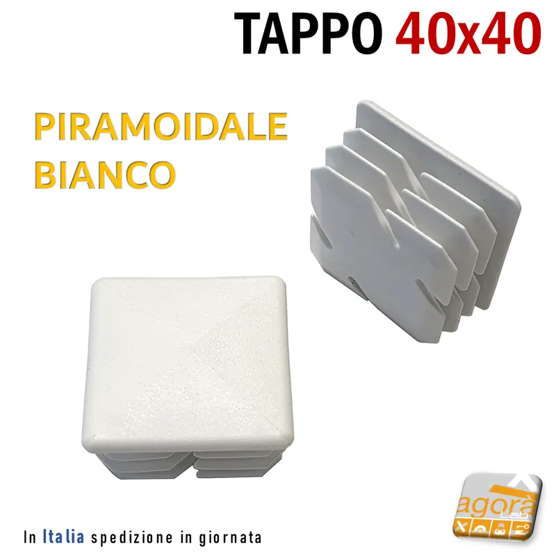 10pz TAPPI TAPPO BIANCO QUADRATO 40x40 PIRAMOIDALE IN PLASTICA cm4x4 COPRITESTA.