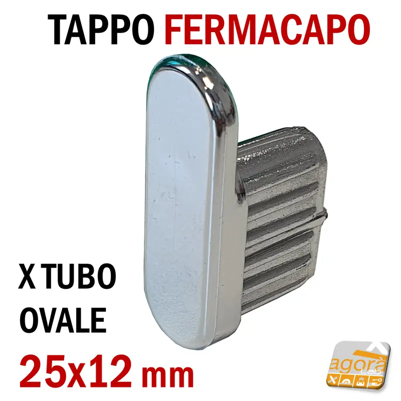 10pz TAPPI TAPPO FERMACAPO ABS CROMATO X TUBO OVALE 25x12mm X GANCIO NEGOZIO