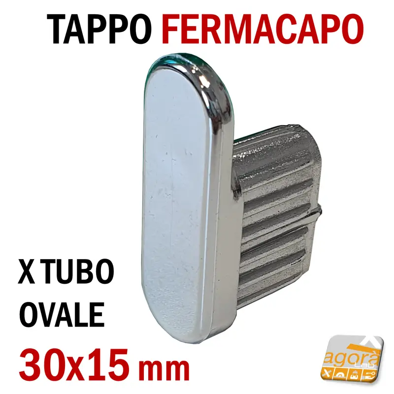 10pz TAPPI TAPPO FERMACAPO ABS CROMATO X TUBO OVALE 30x15mm X GANCIO NEGOZIO
