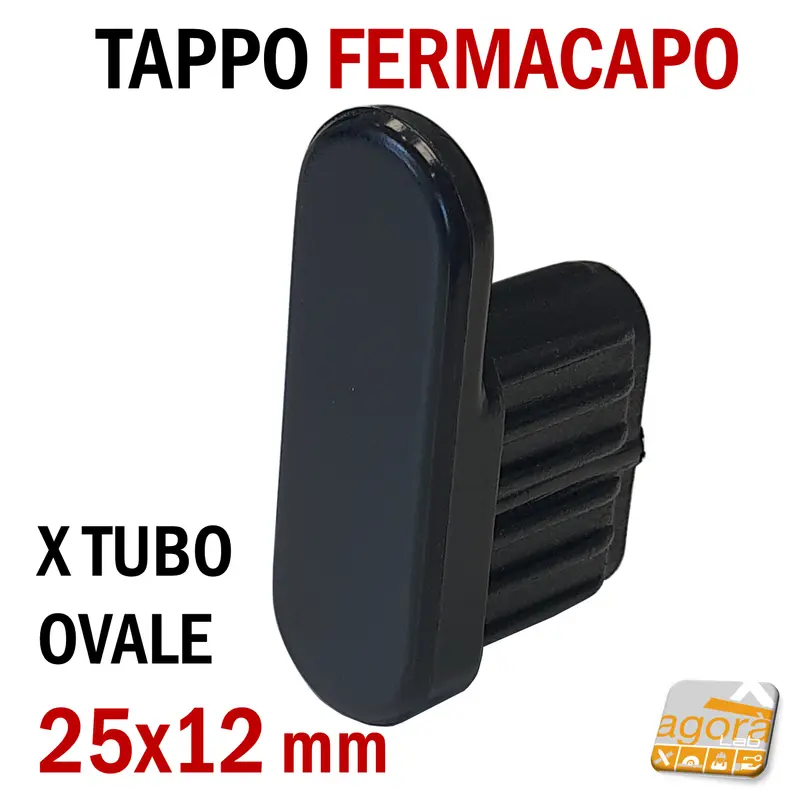 10pz TAPPI TAPPO FERMACAPO PORTABITO X TUBO OVALE 25x12mm NERO X GANCIO NEGOZIO