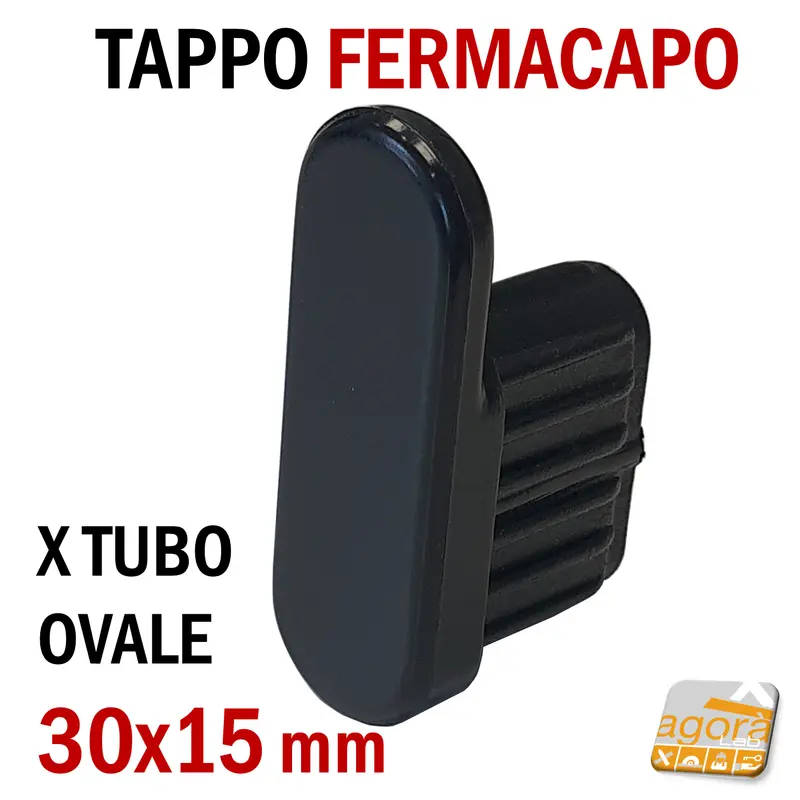 10pz TAPPI TAPPO FERMACAPO PORTABITO X TUBO OVALE 30x15mm NERO X GANCIO NEGOZIO