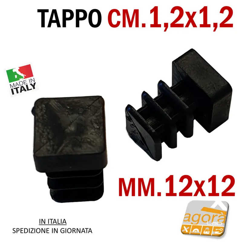 10pz TAPPI TAPPO QUADRATO 12x12 NERO PUNTALE PLASTICA cm 1,2x1,2 SOTTOPIEDE ALETTATO
