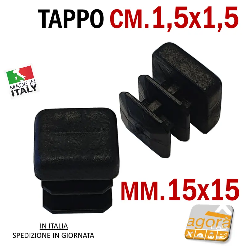 10pz TAPPI TAPPO QUADRATO 15x15 NERO PUNTALE PLASTICA cm 1,5x1,5 SOTTOPIEDE ALETTATO