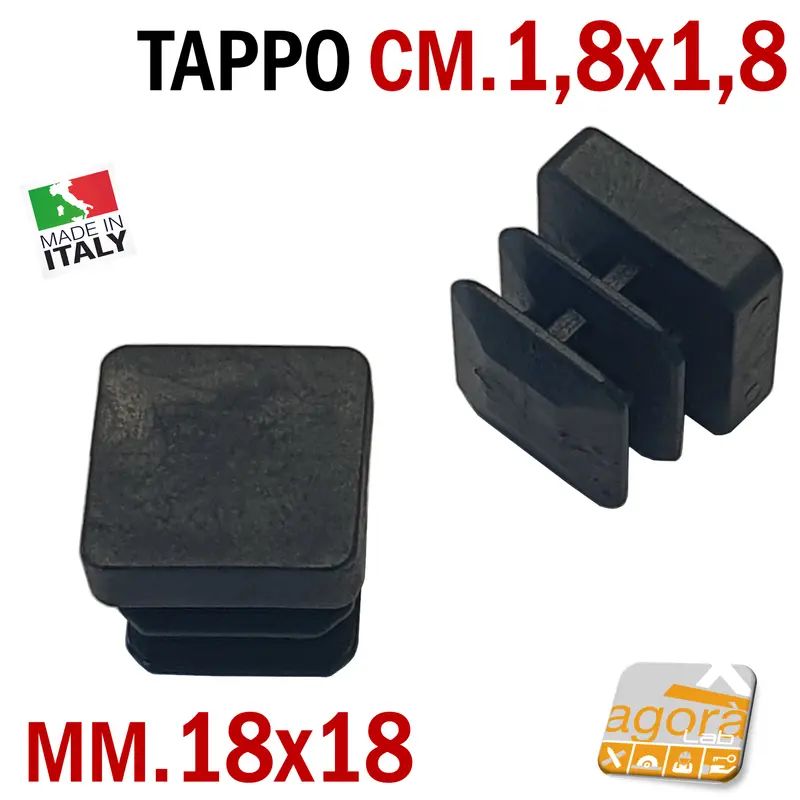 10pz TAPPI TAPPO QUADRATO 18x18 NERO PUNTALE PLASTICA cm 1,8x1,8 SOTTOPIEDE ALETTATO