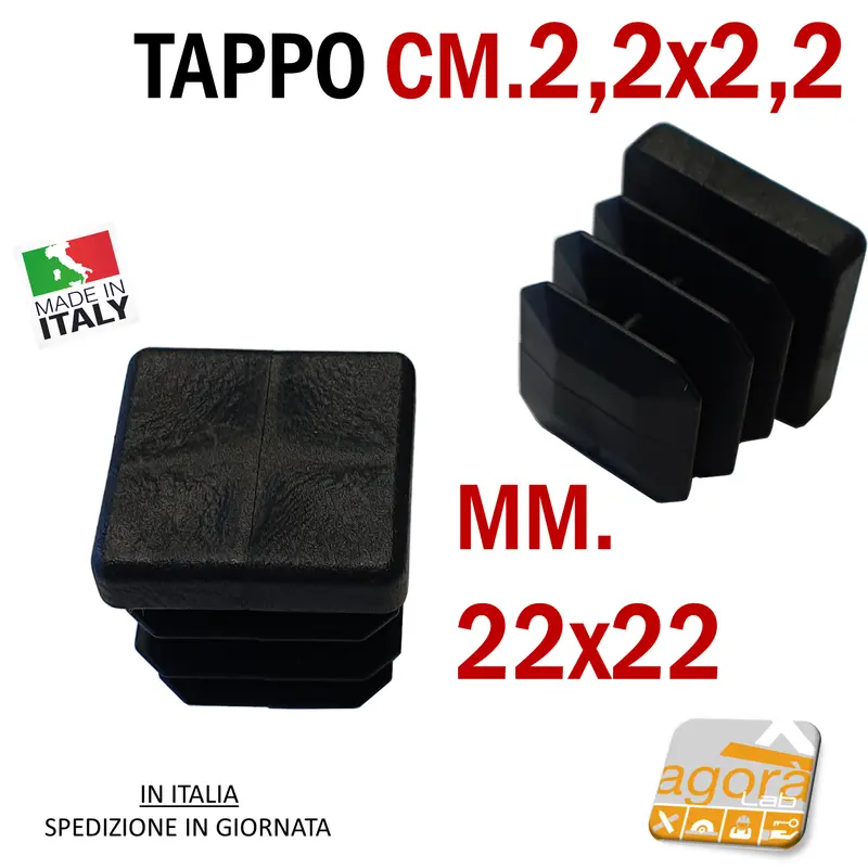 10pz TAPPI TAPPO QUADRATO 22x22 NERO PUNTALE PLASTICA cm 2,2x2,2 SOTTOPIEDE ALETTATO
