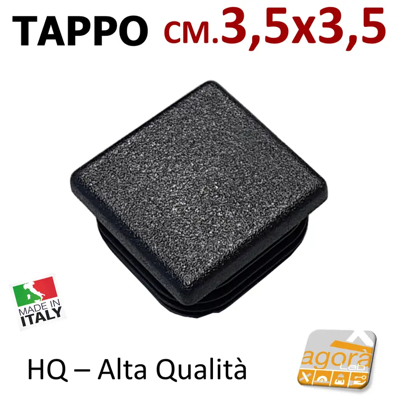 10pz TAPPI TAPPO QUADRATO 35x35mm NERO IN PLASTICA NUOVO cm 3,5 H 5mm (PUNTALE)