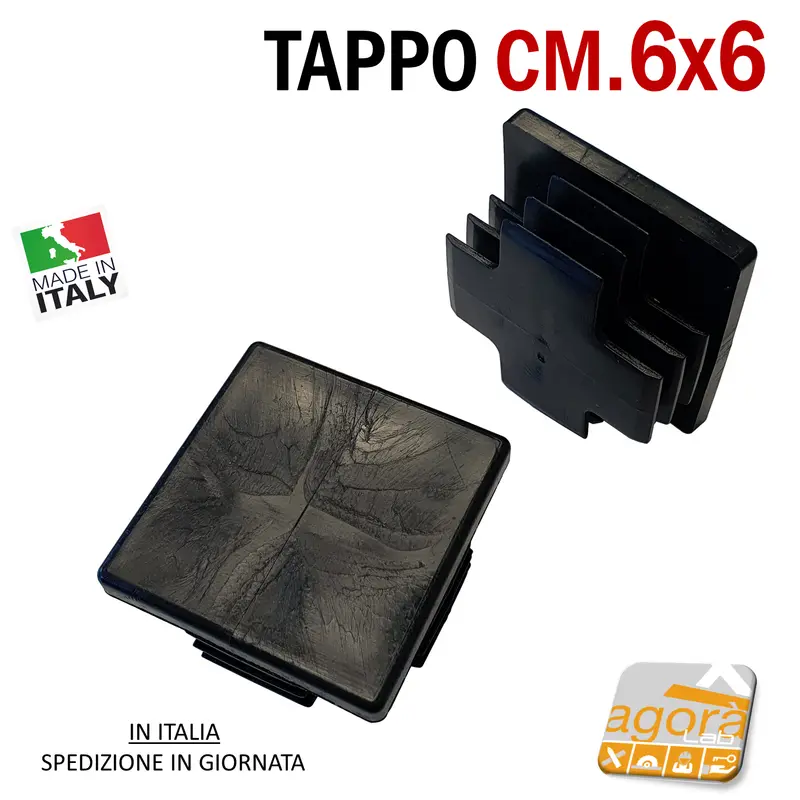10pz TAPPI TAPPO QUADRATO 60x60 NERO PUNTALE PLASTICA cm 6x6 SOTTOPIEDE ALETTATO