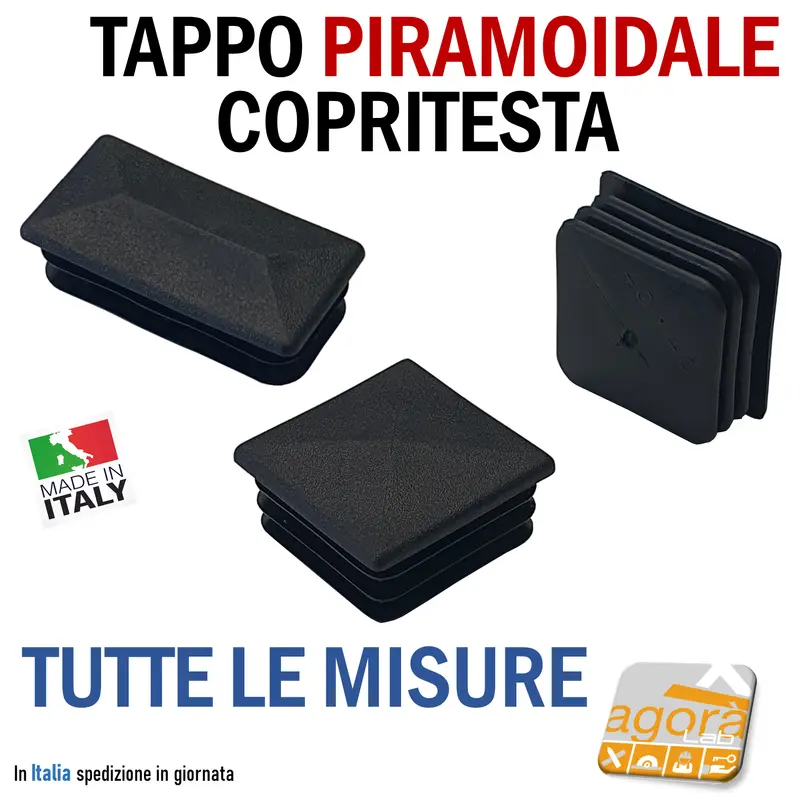 10pz TAPPI TAPPO QUADRATO RETTANGOLARE COPRITESTA PIRAMOIDALE NERO IN PLASTICA
