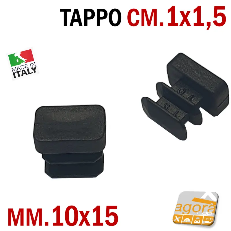 10pz TAPPI TAPPO RETTANGOLARE 10x15 NERO PUNTALE PLASTICA cm 1x1,5 SOTTOPIEDE ALETTATO