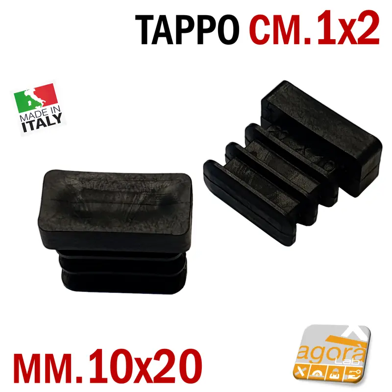 10pz TAPPI TAPPO RETTANGOLARE 10x20 NERO PUNTALE PLASTICA cm 1x2 SOTTOPIEDE ALETTATO