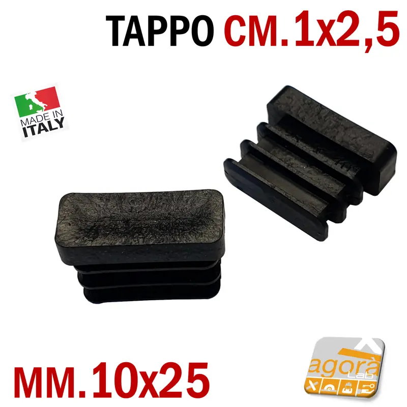 10pz TAPPI TAPPO RETTANGOLARE 10x25 NERO PUNTALE PLASTICA cm 1x2,5 SOTTOPIEDE ALETTATO