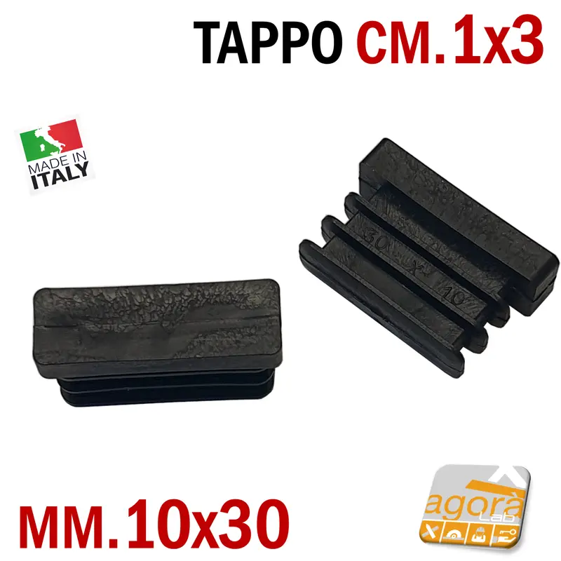 10pz TAPPI TAPPO RETTANGOLARE 10x30 NERO PUNTALE PLASTICA cm 1x3 SOTTOPIEDE ALETTATO