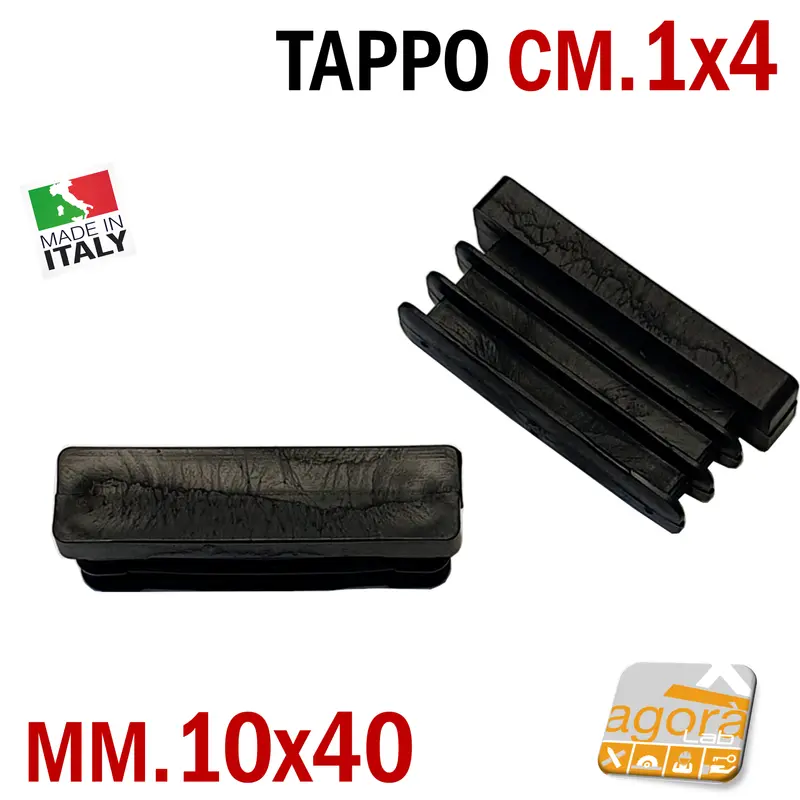 10pz TAPPI TAPPO RETTANGOLARE 10x40 NERO PUNTALE PLASTICA cm 1x4 SOTTOPIEDE ALETTATO