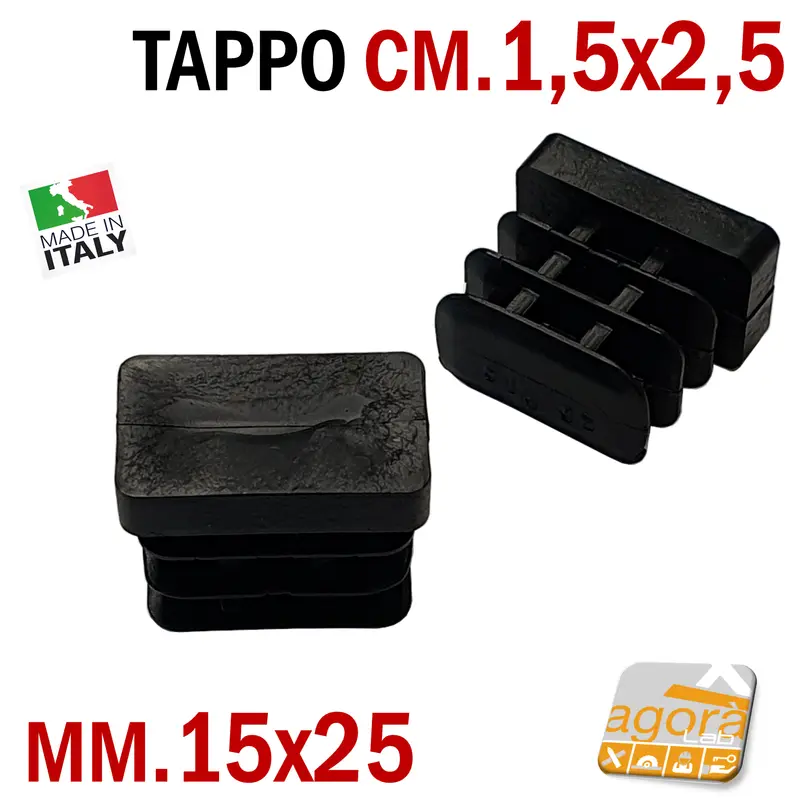 10pz TAPPI TAPPO RETTANGOLARE 15x25 NERO PUNTALE PLASTICA cm 1,5x2,5 SOTTOPIEDE ALETTATO