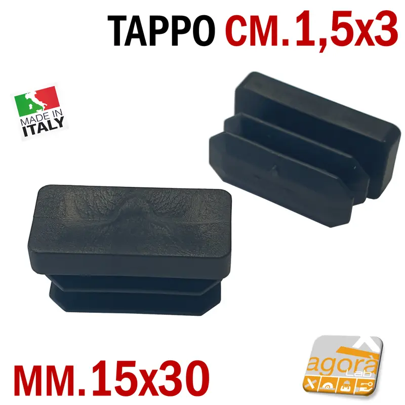10pz TAPPI TAPPO RETTANGOLARE 15x30 NERO PUNTALE PLASTICA cm 1,5x3 SOTTOPIEDE ALETTATO
