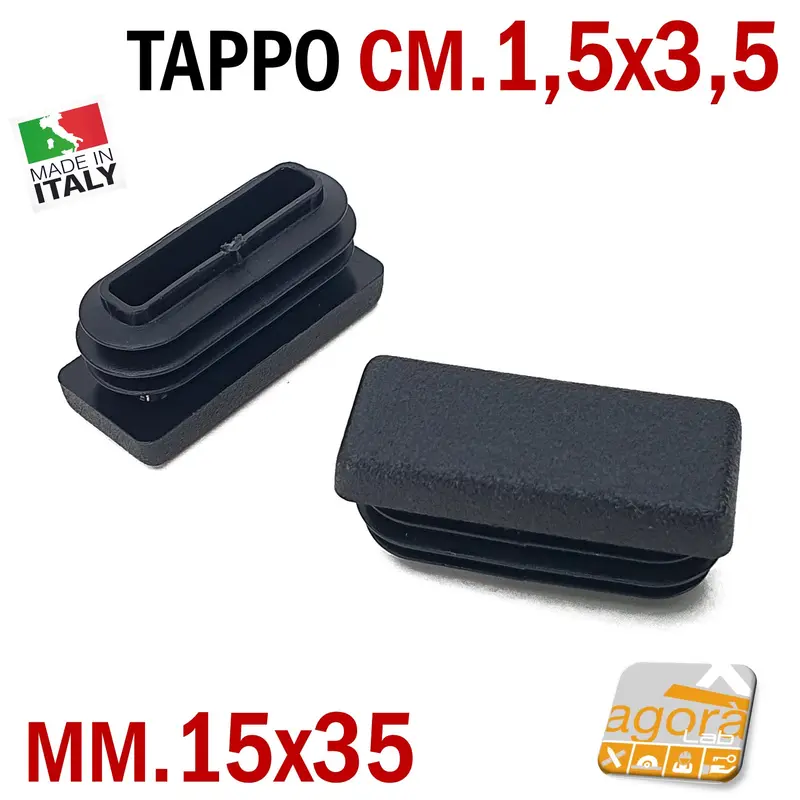10pz TAPPI TAPPO RETTANGOLARE 15x35 NERO PUNTALE PLASTICA cm 1,5x3,5 SOTTOPIEDE ALETTATO