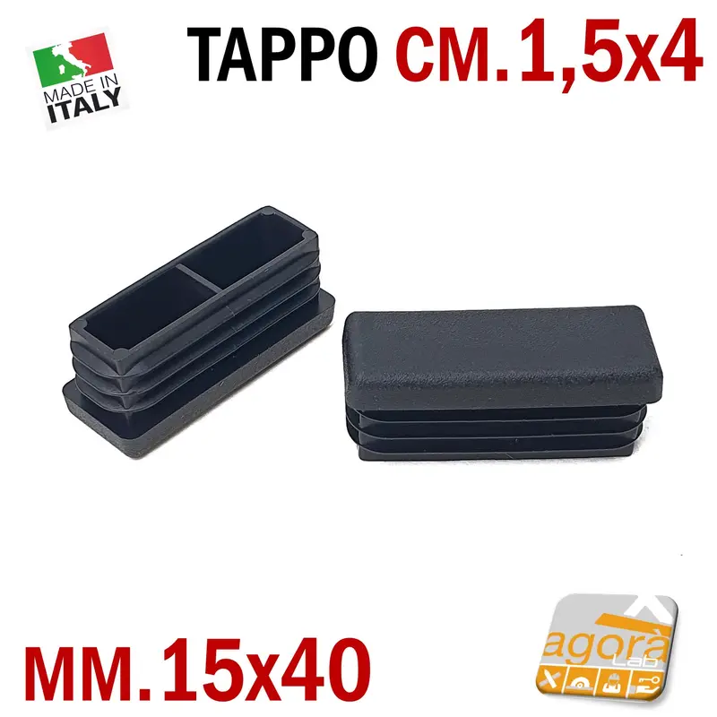 10pz TAPPI TAPPO RETTANGOLARE 15x40 NERO PUNTALE PLASTICA cm 1,5x4 SOTTOPIEDE ALETTATO