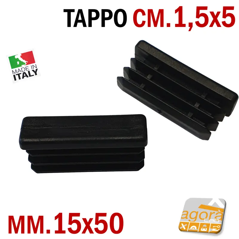 10pz TAPPI TAPPO RETTANGOLARE 15x50 NERO PUNTALE PLASTICA cm 1,5x5 SOTTOPIEDE ALETTATO