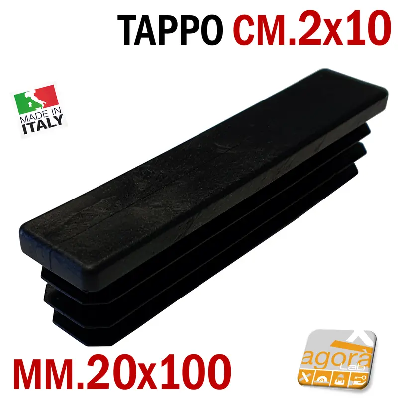 10Pz TAPPI TAPPO RETTANGOLARE 20x100mm NERO PUNTALE PLASTICA altezza 5mm cm 10x2