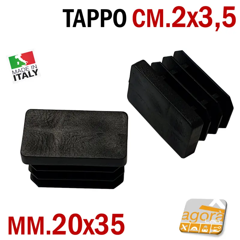 10pz TAPPI TAPPO RETTANGOLARE 20x35 NERO PUNTALE PLASTICA cm 2x3,5 SOTTOPIEDE ALETTATO