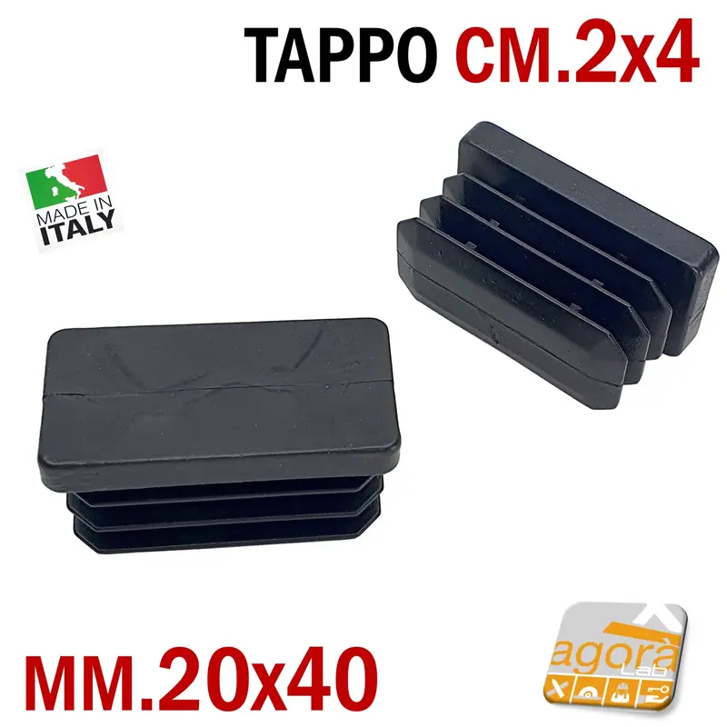 10pz TAPPI TAPPO RETTANGOLARE 20x40 NERO PUNTALE PLASTICA cm 2x4 SOTTOPIEDE ALETTATO