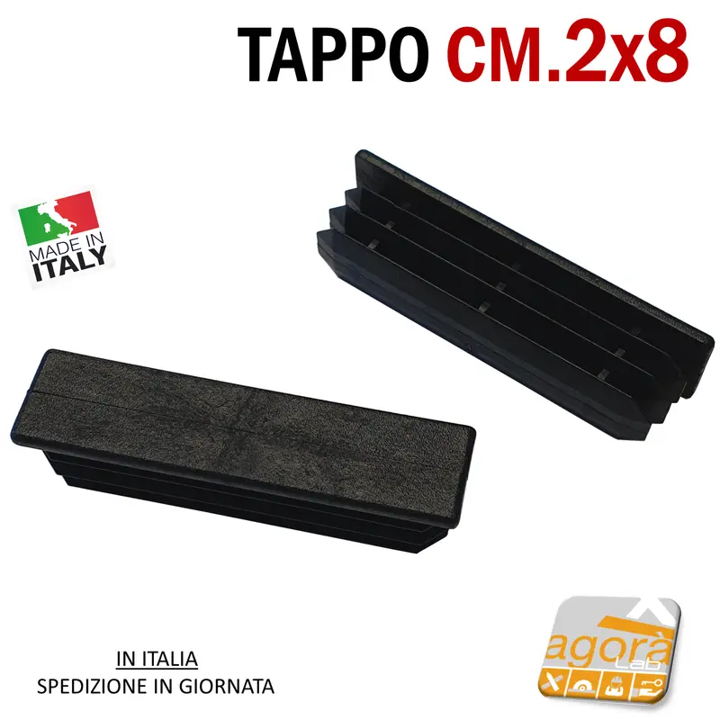 10pz TAPPI TAPPO RETTANGOLARE 20x80 NERO PUNTALE PLASTICA cm 2x8 SOTTOPIEDE ALETTATO