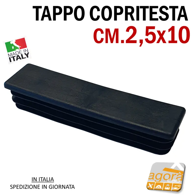10pz TAPPI TAPPO RETTANGOLARE 25x100 NERO COPRITESTA cm 2,5x10 ALETTATO