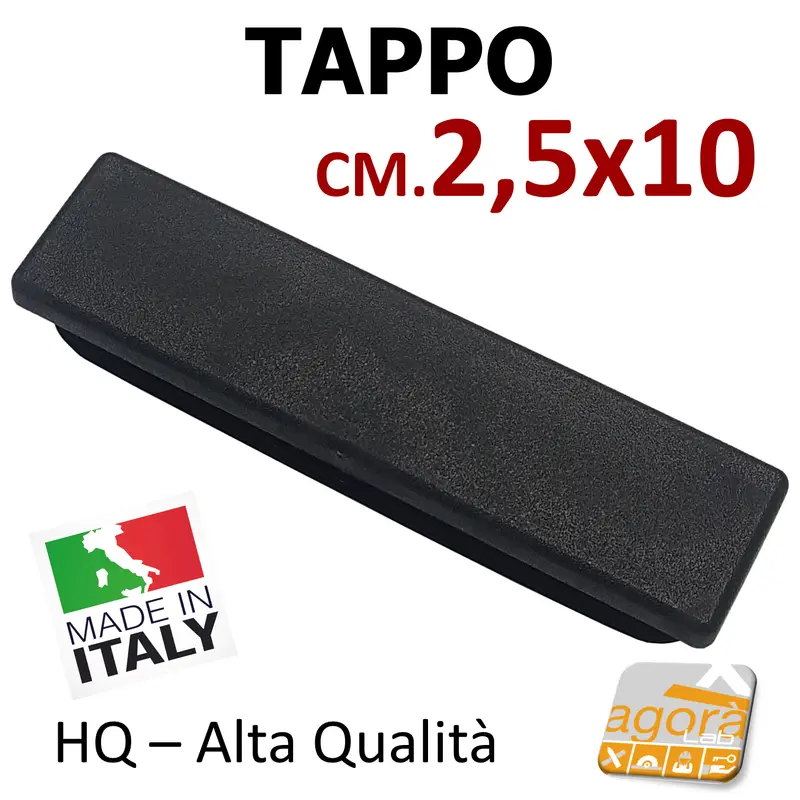 10Pz TAPPI TAPPO RETTANGOLARE 25x100mm NERO PUNTALE PLASTICA H 5mm cm 10x2,5.