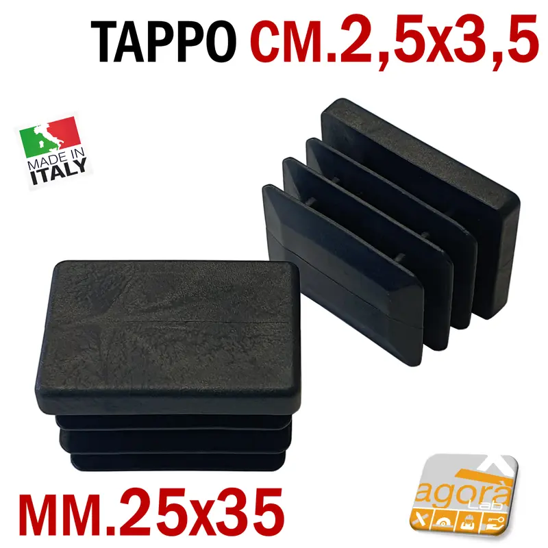 10pz TAPPI TAPPO RETTANGOLARE 25x35 NERO PUNTALE PLASTICA cm 2,5x3,5 SOTTOPIEDE ALETTATO