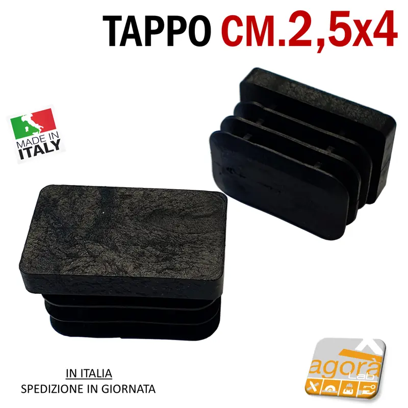 10pz TAPPI TAPPO RETTANGOLARE 25x40 NERO PUNTALE PLASTICA cm 2,5x4 SOTTOPIEDE ALETTATO