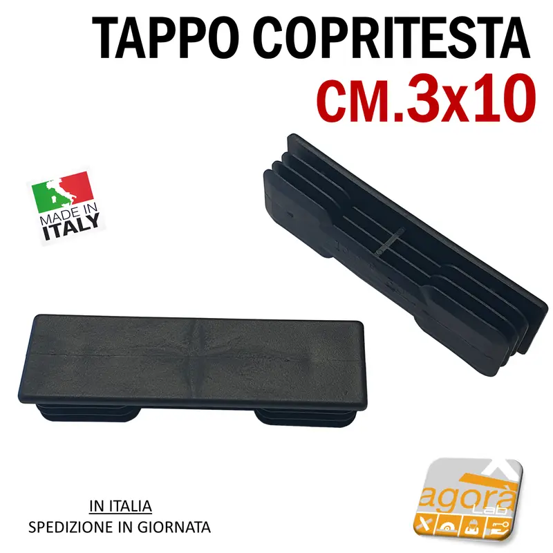 10pz TAPPI TAPPO RETTANGOLARE 30x100 NERO COPRITESTA cm 3x10 ALETTATO