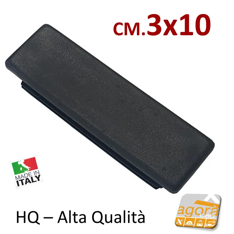10Pz TAPPI TAPPO RETTANGOLARE 30x100mm NERO PUNTALE PLASTICA H 5mm cm 10x3.