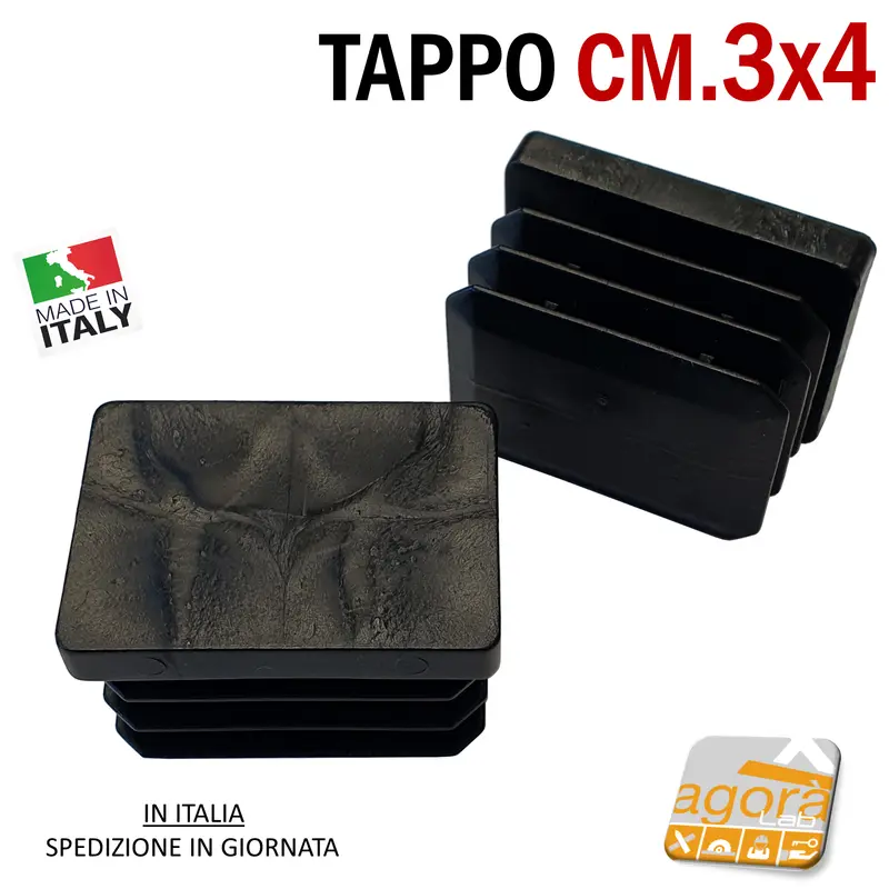 10pz TAPPI TAPPO RETTANGOLARE 30x40 NERO PUNTALE PLASTICA cm 3x4 SOTTOPIEDE ALETTATO