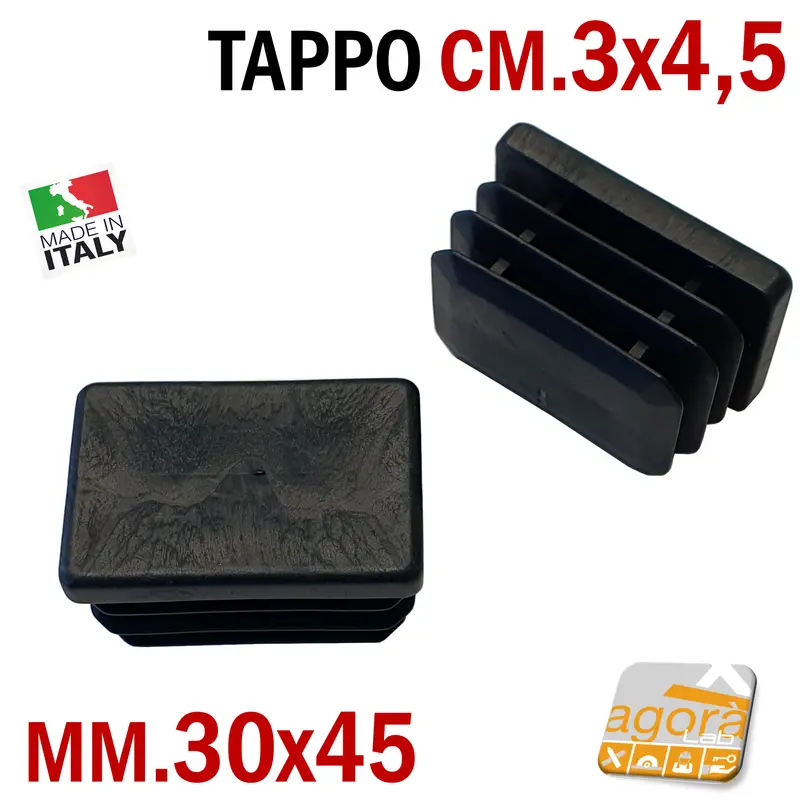 10pz TAPPI TAPPO RETTANGOLARE 30x45 NERO PUNTALE PLASTICA cm 3x4,5 SOTTOPIEDE ALETTATO