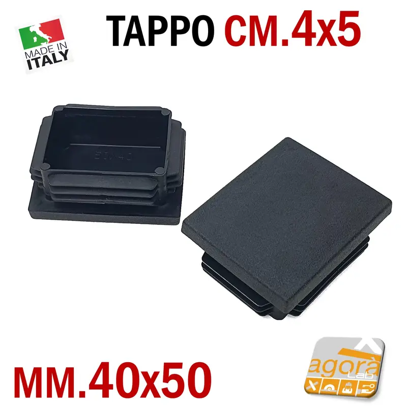 10pz TAPPI TAPPO RETTANGOLARE 40x50 NERO PUNTALE PLASTICA cm 4x5 SOTTOPIEDE ALETTATO