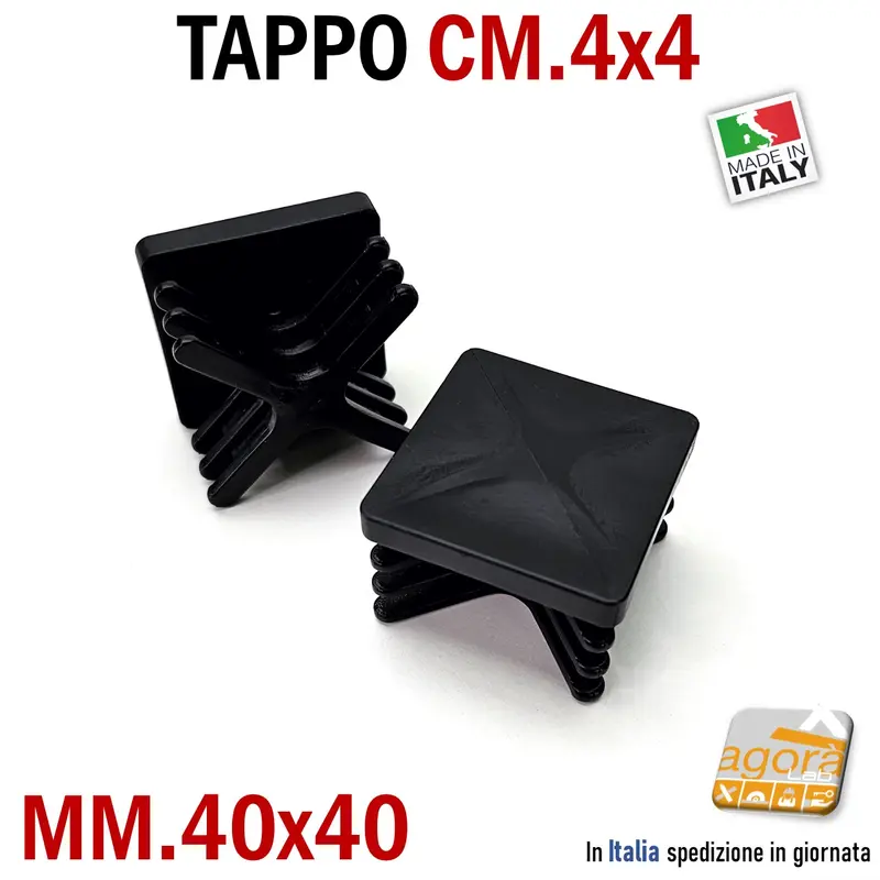 10pz TAPPO QUADRATO 40x40mm NERO IN PLASTICA piatto cm 4x4 TAPPI sottopiede copritesta