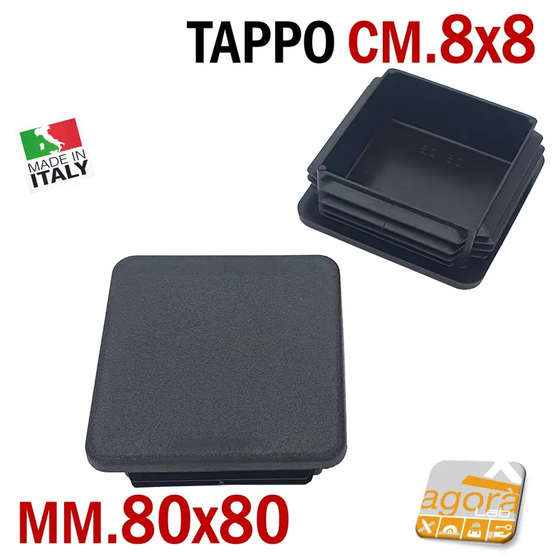 10pz TAPPO QUADRATO 80x80 NERO PUNTALE PLASTICA cm 8x8 SOTTOPIEDE ALETTATO TAPPI NERI