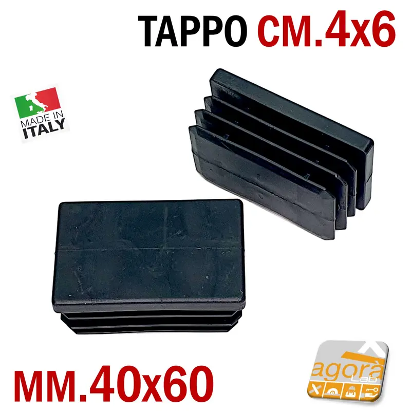 10pz TAPPO RETTANGOLARE mm 40x60 NERO PUNTALE PLASTICA cm 6x4 SOTTOPIEDE ALETTATO TAPPI NERI
